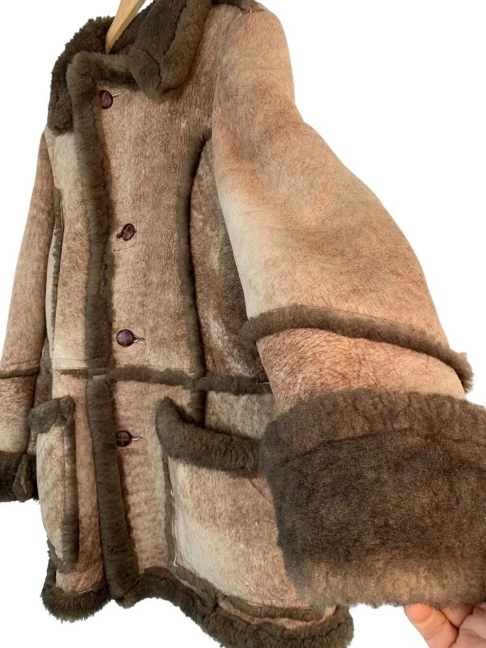 Vintage Gino Leathers Shearling Coat Size 40 Mens USA Brown Western